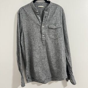 ONS Shirt Mens Medium Long Sleeve Linen Chambray Pocket Casual Pullover